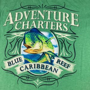 Adventure Charters Blue Reef Caribbean Mahi Mahi Fish Graphic T-Shirt Men's L